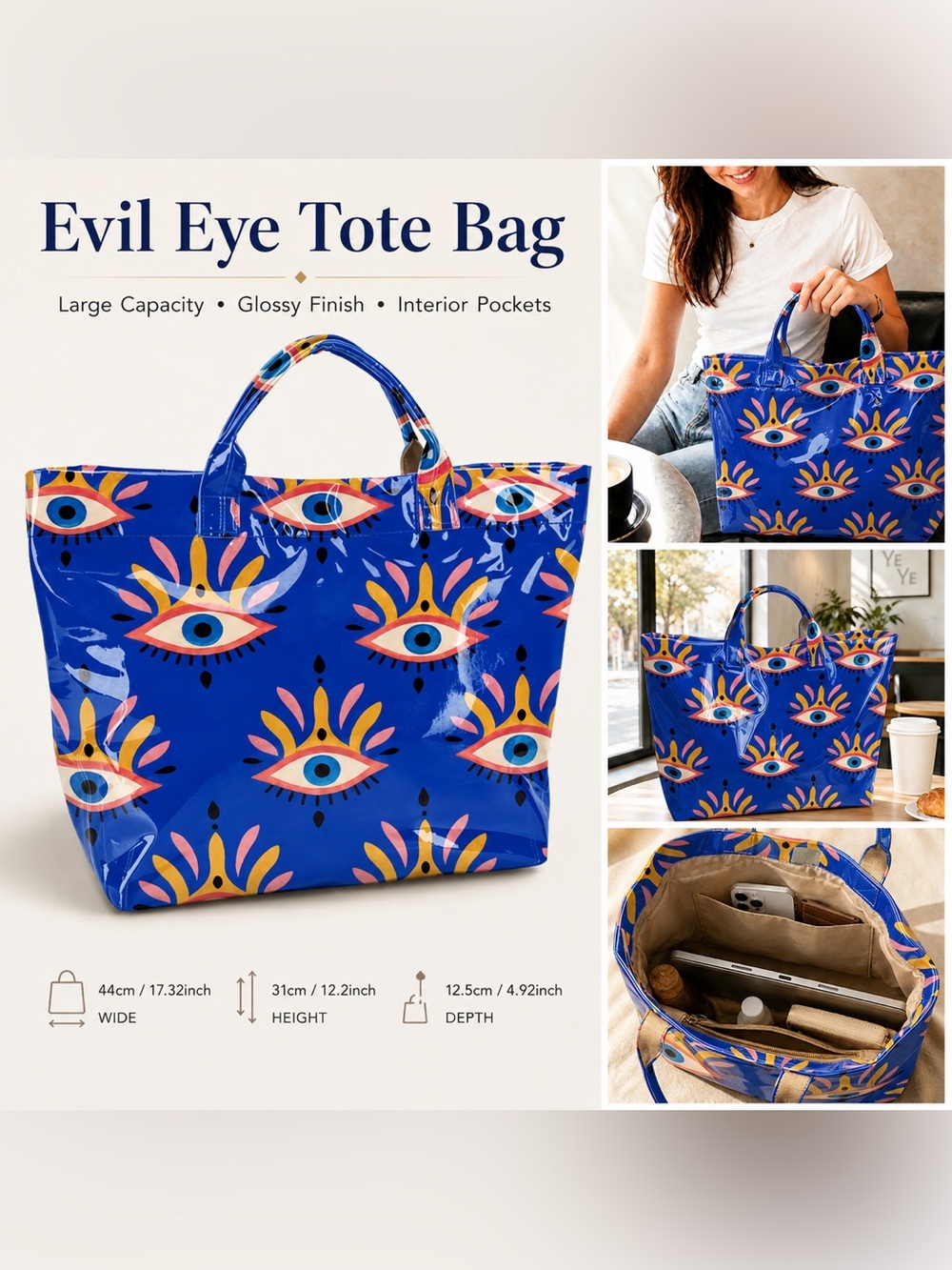 Blue All-Over Eye Print Tote Bag